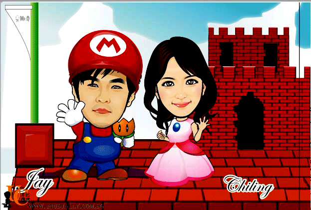 Digital Caricature Drawing - Super Mario & Princess Theme